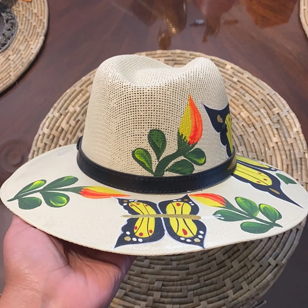 Hand Painted Butterfly and Flower Hat